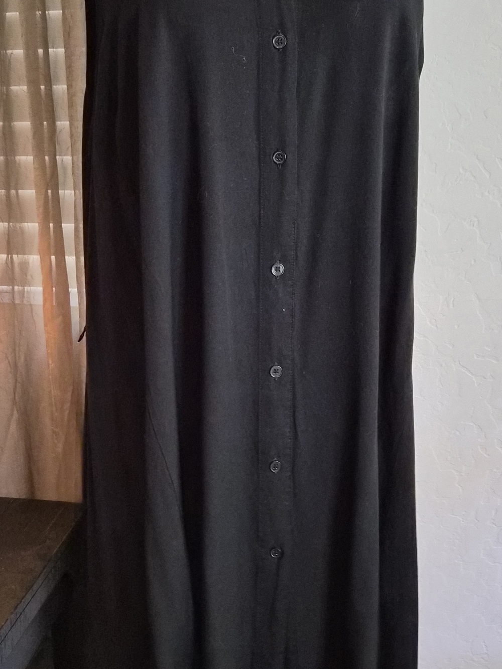 Button-Front Black Scarf-Hem Flowy Maxi Dress #0379